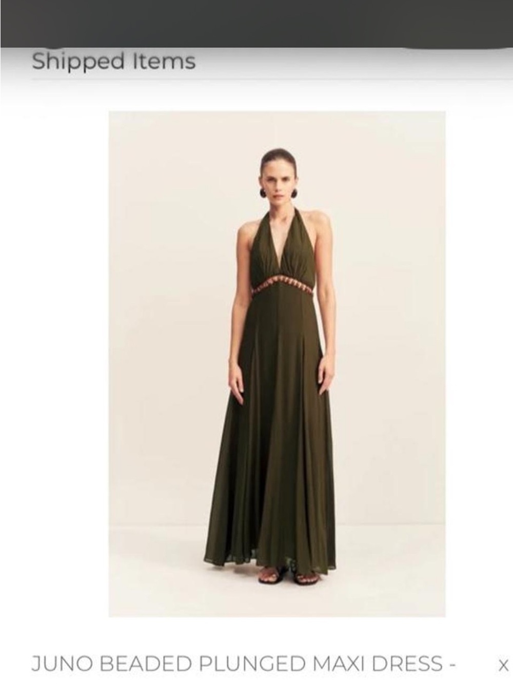 Shona Joy Olive Beaded Halter Maxi Dress